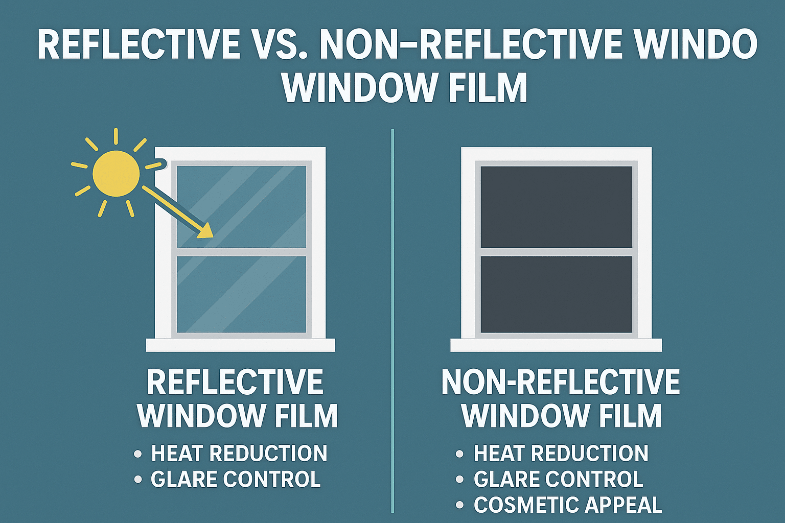 Infographic comparing reflective and non-reflective window film types with their benefits.