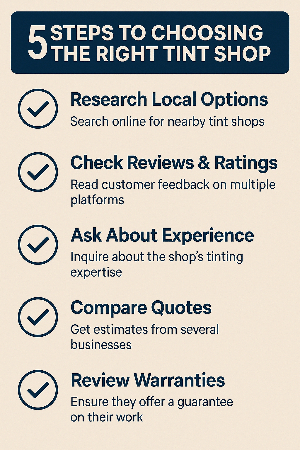 Infographic listing 5 expert tips for choosing car window tinting near me in South California
