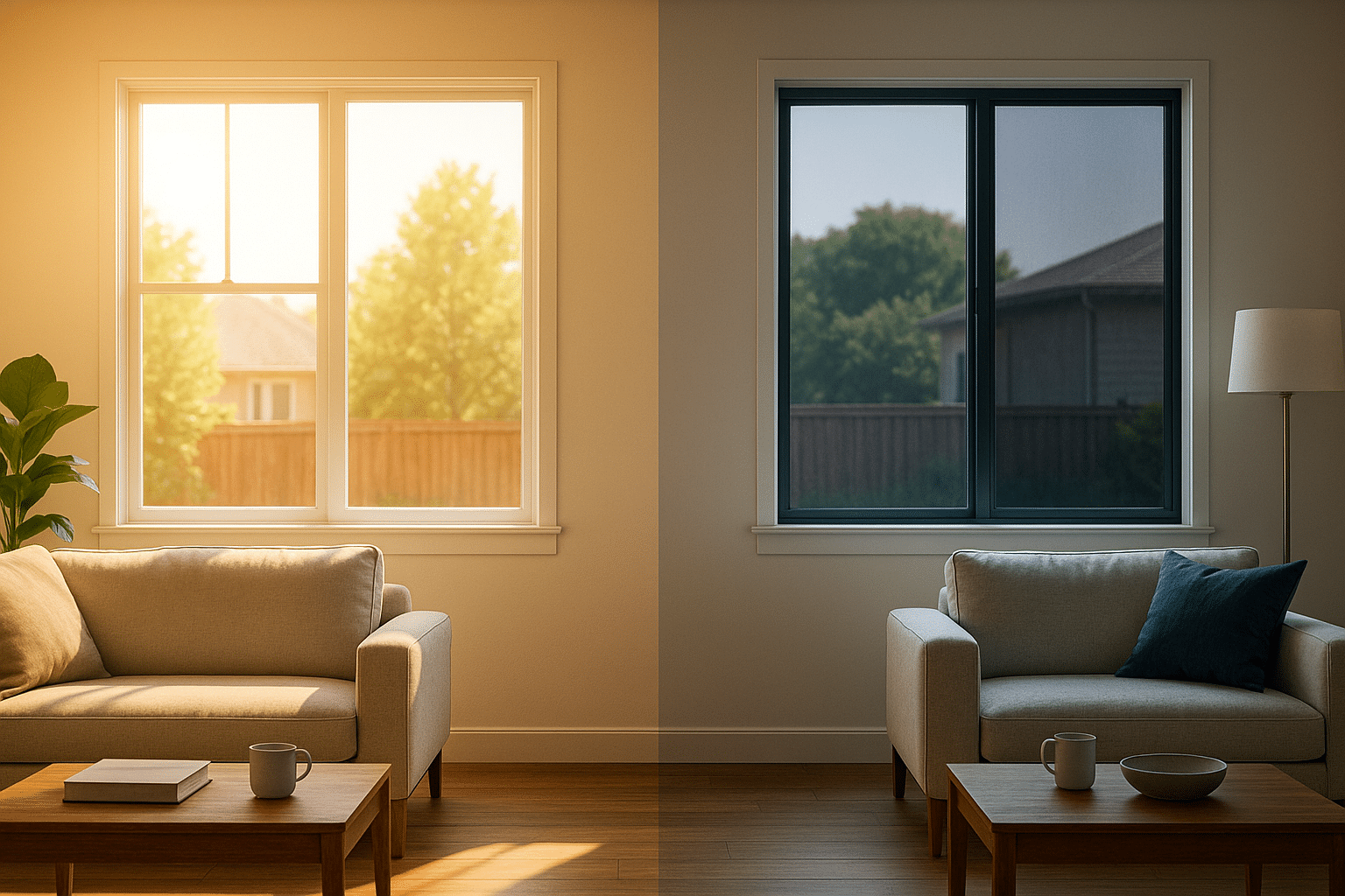 Comparison of Untinted vs UV-Tinted Home Window in Sunlight