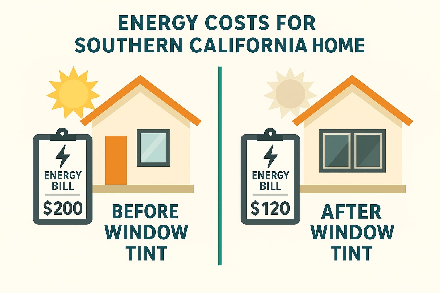 Comparison chart showing energy bill savings for a Southern California home after installing residential window tint.