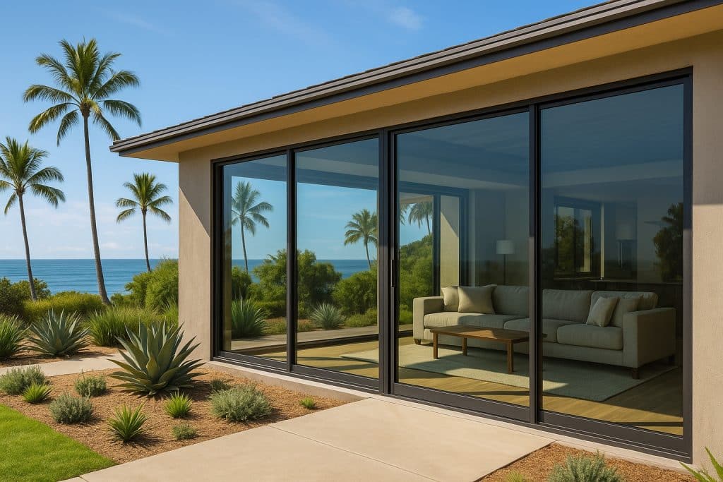 Modern San Diego home with tinted residential windows reducing glare and heat while maintaining scenic ocean views.