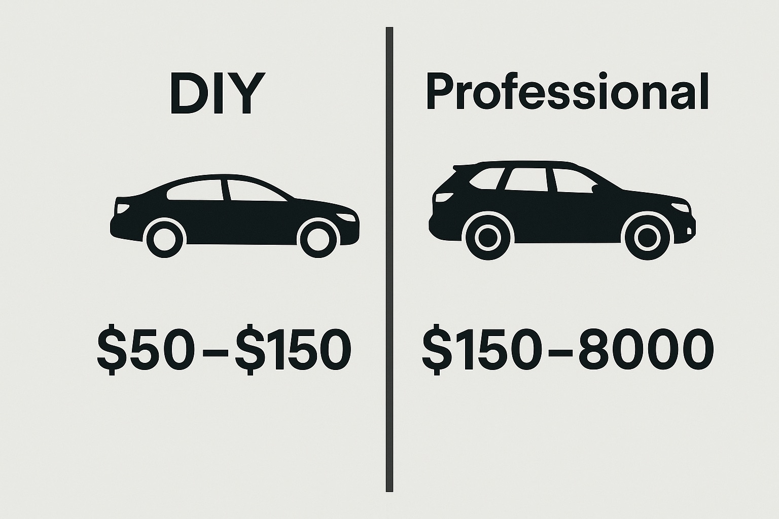 Infographic showing cost to tint car windows, comparing DIY and professional installation pricing.