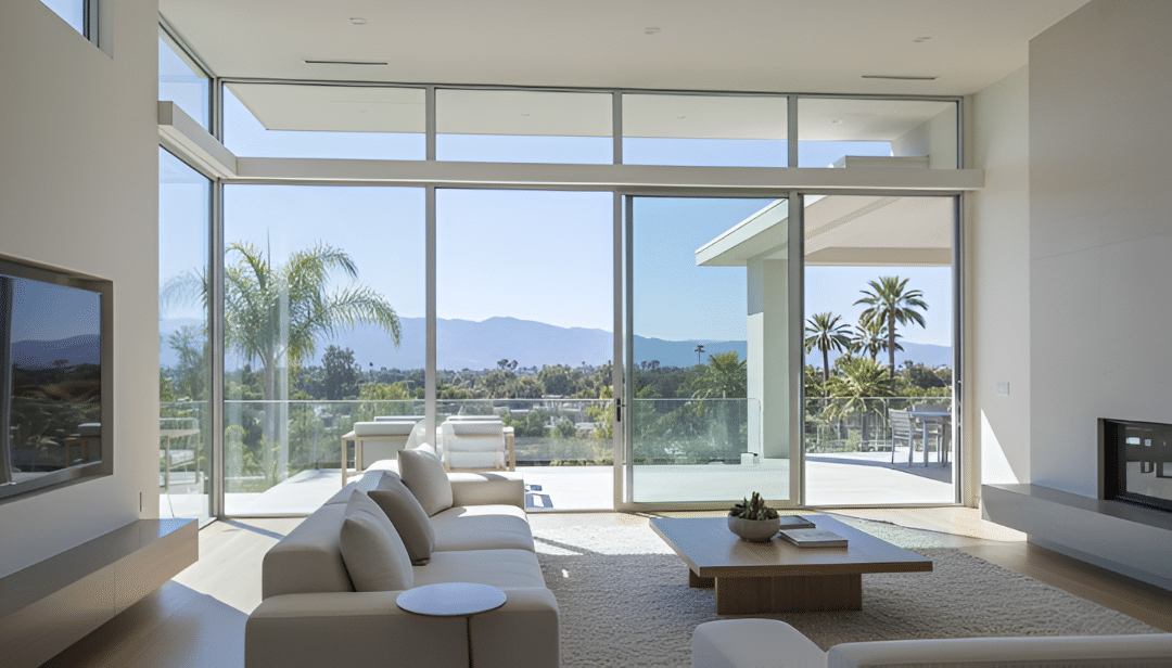 Modern Southern California living room with professionally installed window film reducing glare and heat.