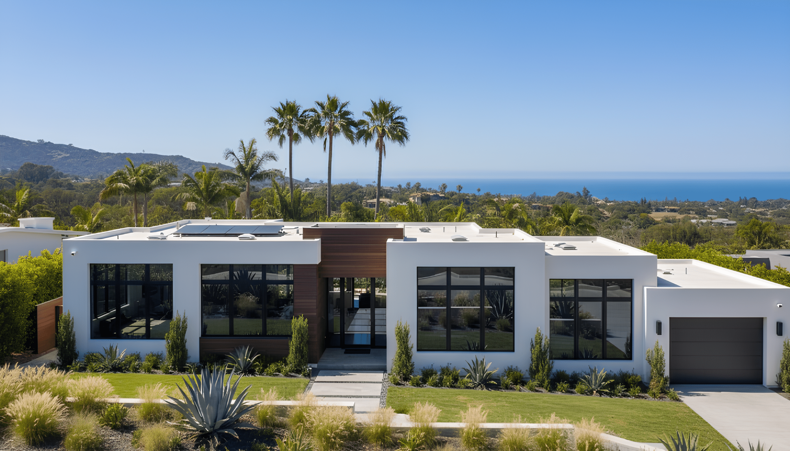 Exterior of a Southern California home with privacy window tint for comfort, energy savings, and curb appeal.