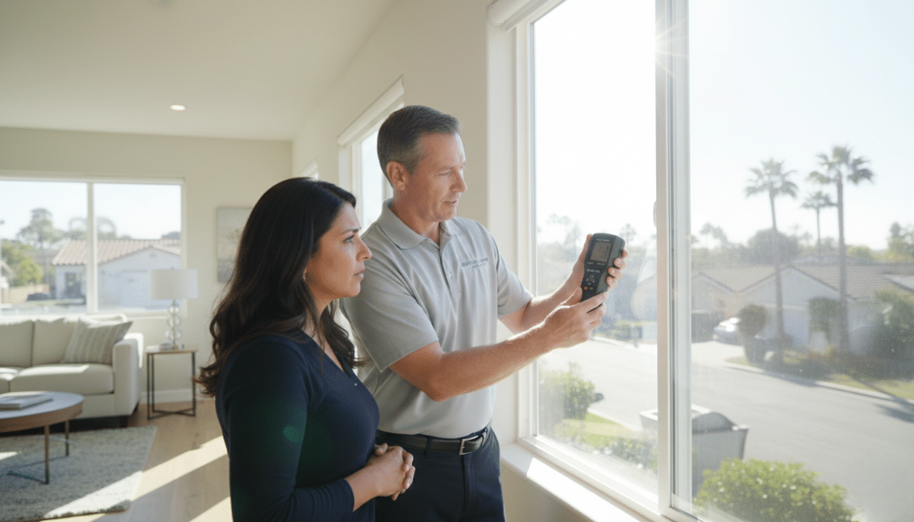 San Diego homeowner discussing window tint for house windows options during an in-home consultation.