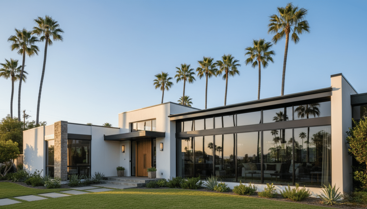 Modern Southern California home with professionally applied tinted windows for heat reduction and privacy.