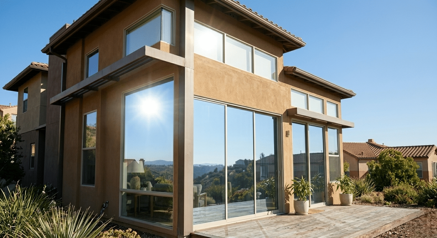 Southern California home with treated windows designed to reduce heat and UV exposure using home window tinting sheets
