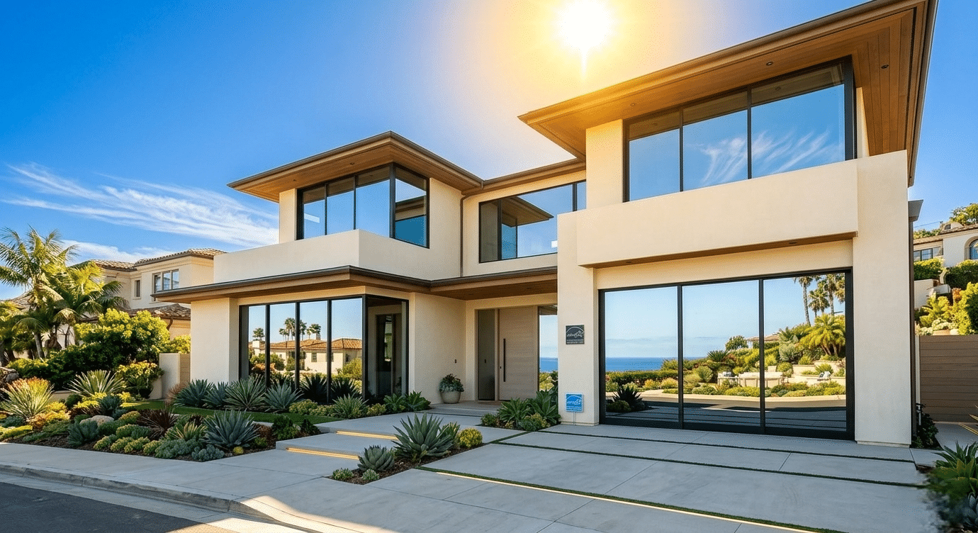 Modern San Diego home with professionally installed residential window film for improved privacy and energy efficiency.