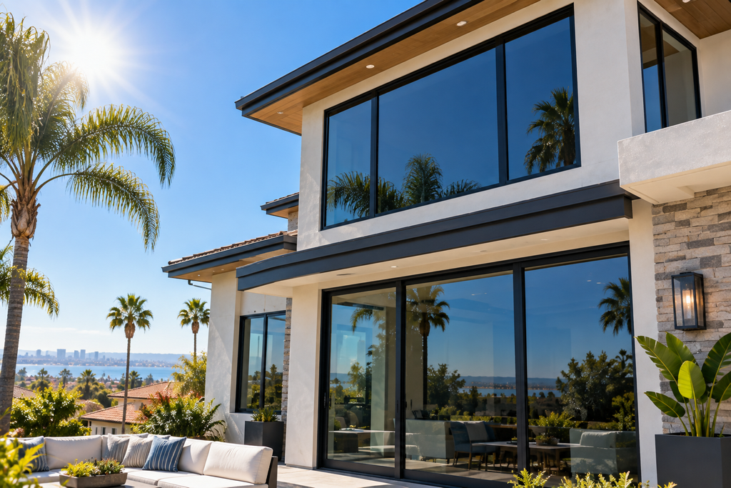 San Diego home exterior with professionally tinted windows