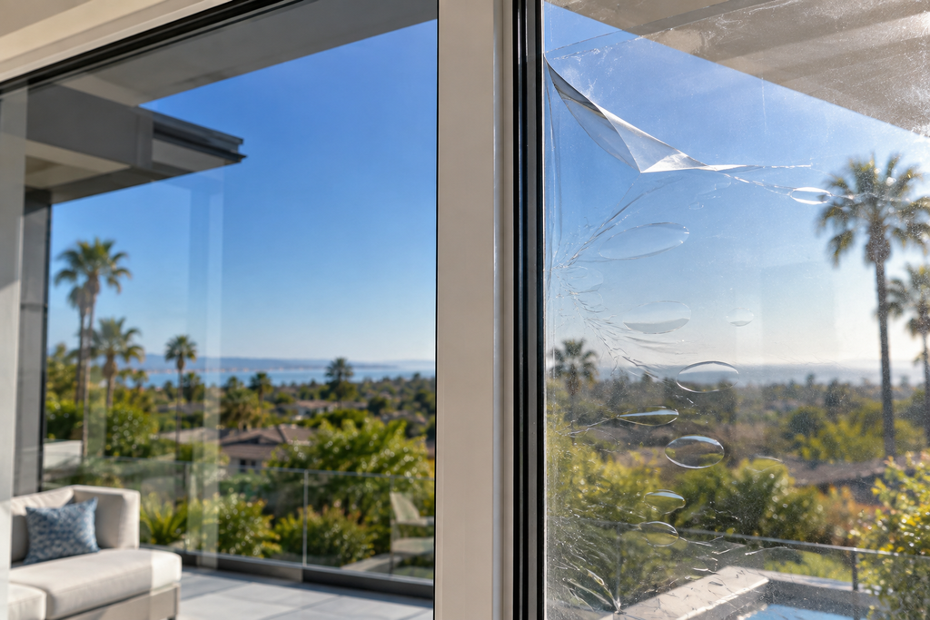 Comparison of properly installed window film versus bubbled window film