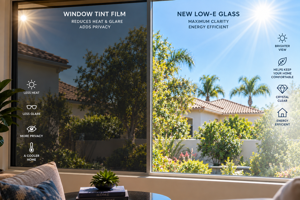 Window film vs low-E glass comparison on a San Diego home window