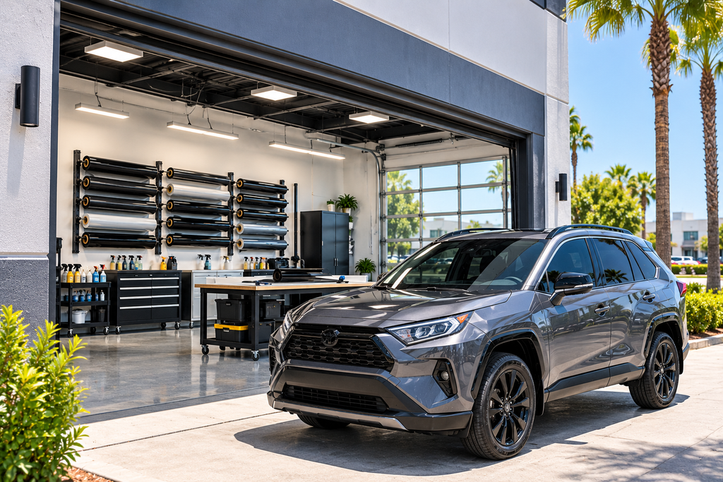 Professional car window tint installation bay in San Diego