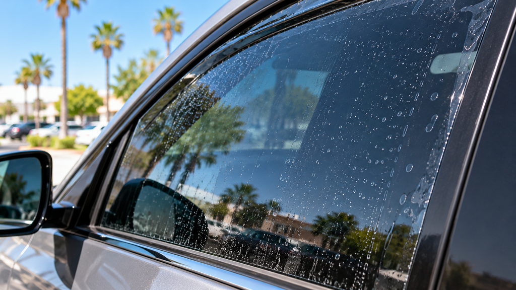 Small water bubbles in newly installed car window tint during curing